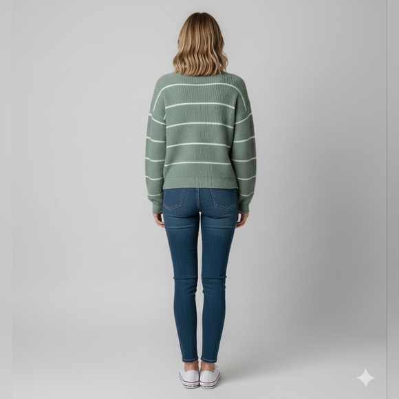 Freshman 1996 Women's Green Striped Pullover Wide Sleeve Oversized Sweater XS 🐈 - Picture 8 of 11